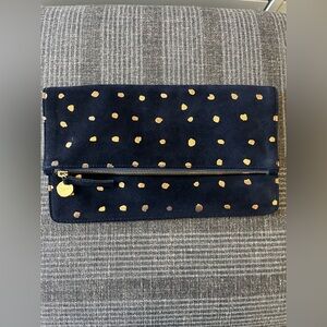 Like new Clare v rose gold metallic dot on navy suede fold over clutch